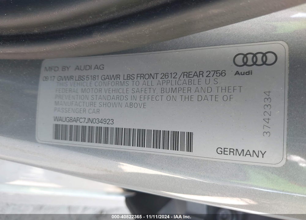 2018 AUDI A6 VIN: WAUG8AFC7JN034923