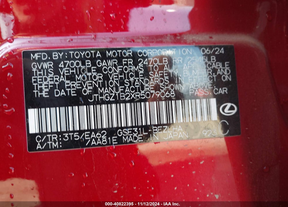 2024 LEXUS IS 350 F-SPORT VIN: JTHGZ1B2XR5079068