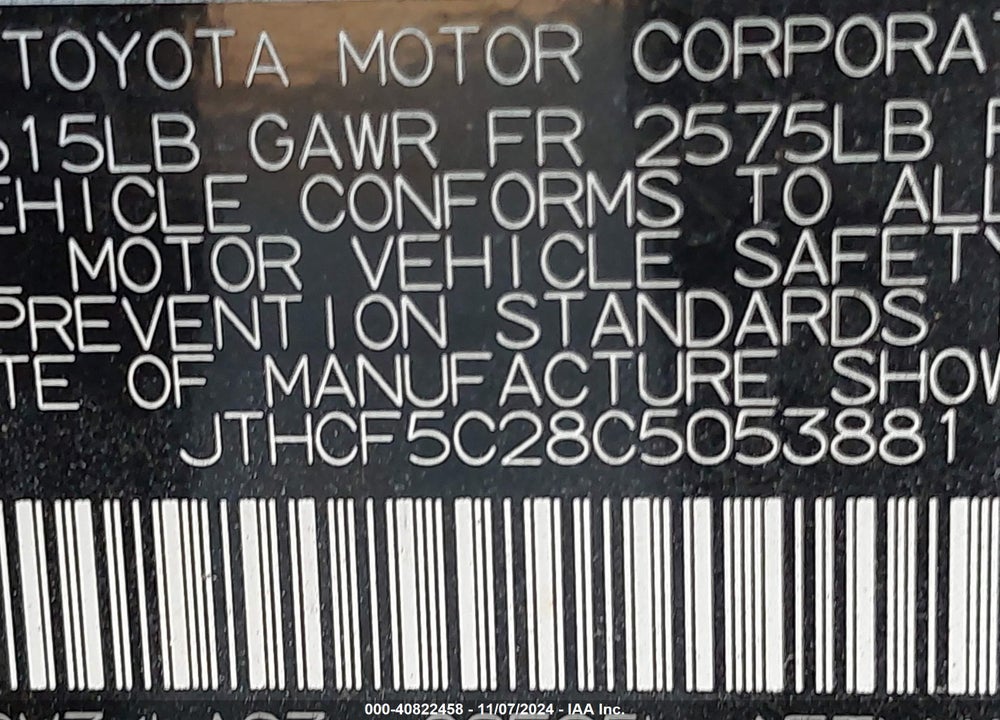 2012 LEXUS IS 250 VIN: JTHCF5C28C5053881