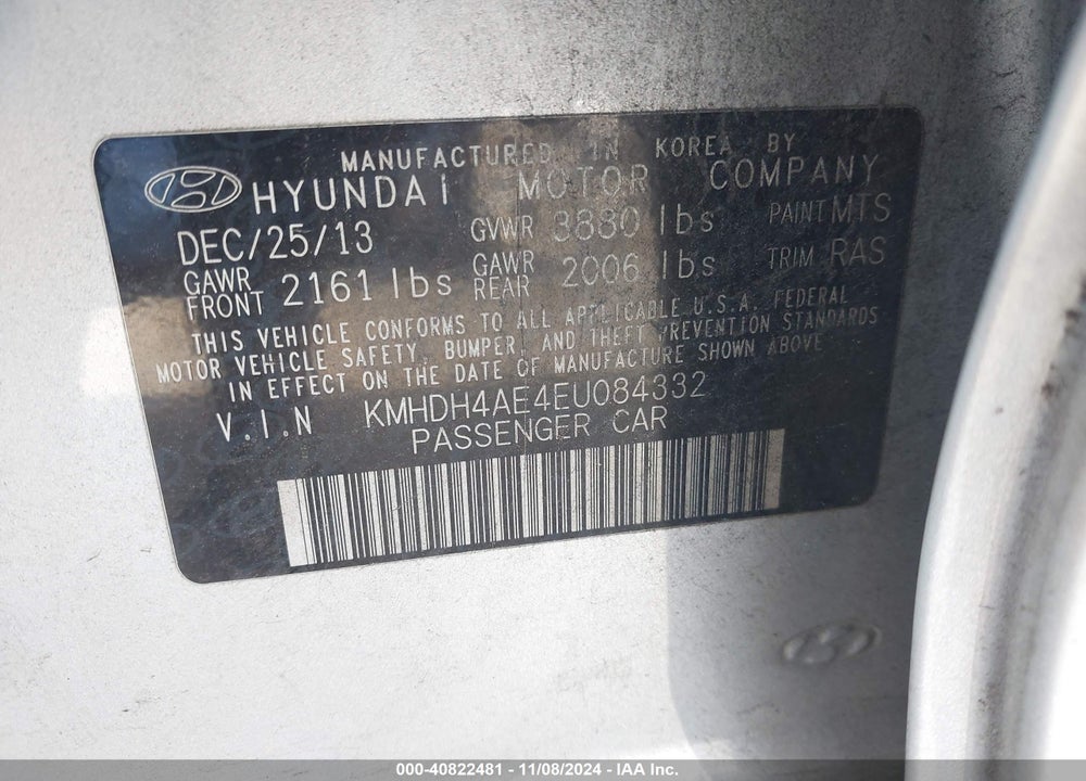 2014 HYUNDAI ELANTRA SE VIN: KMHDH4AE4EU084332