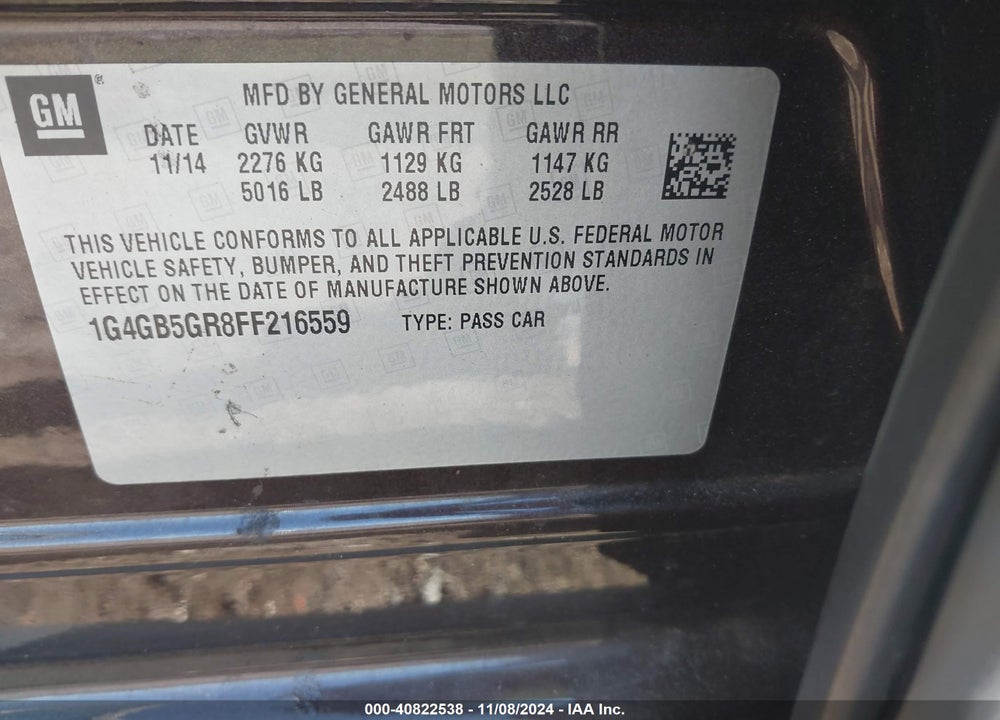 2015 BUICK LACROSSE VIN: 1G4GB5GR8FF216559