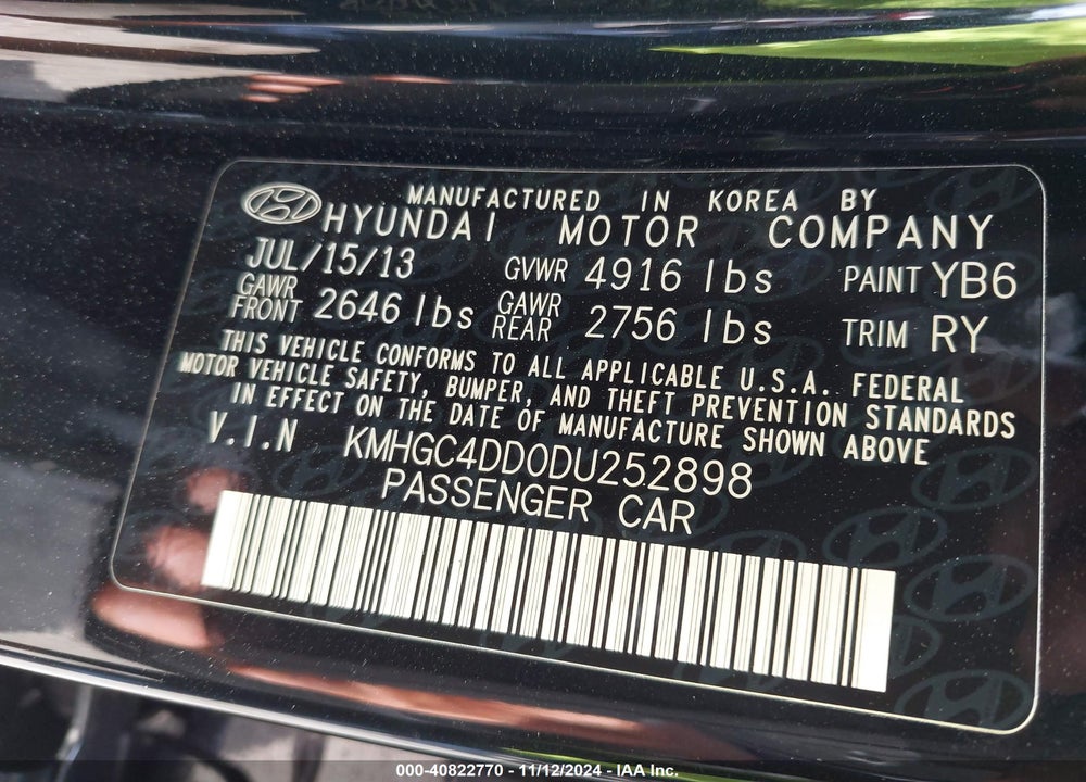 2013 HYUNDAI GENESIS 3.8 VIN: KMHGC4DD0DU252898