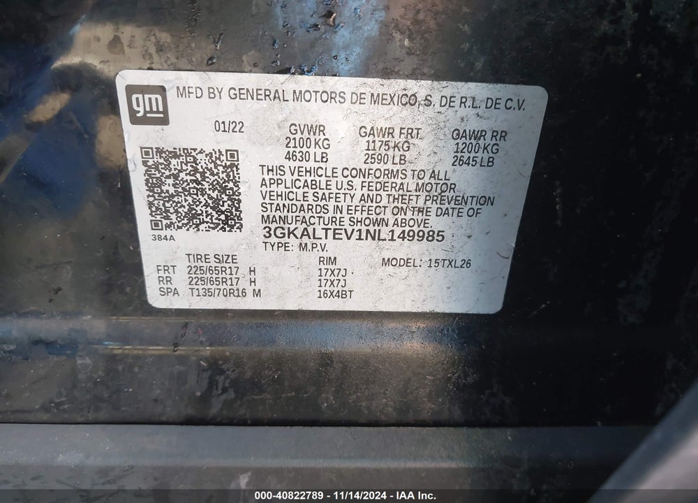 2022 GMC TERRAIN AWD SLE VIN: 3GKALTEV1NL149985