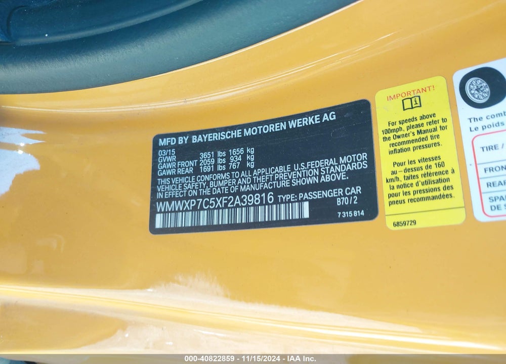 2015 MINI HARDTOP VIN: WMWXP7C5XF2A39816