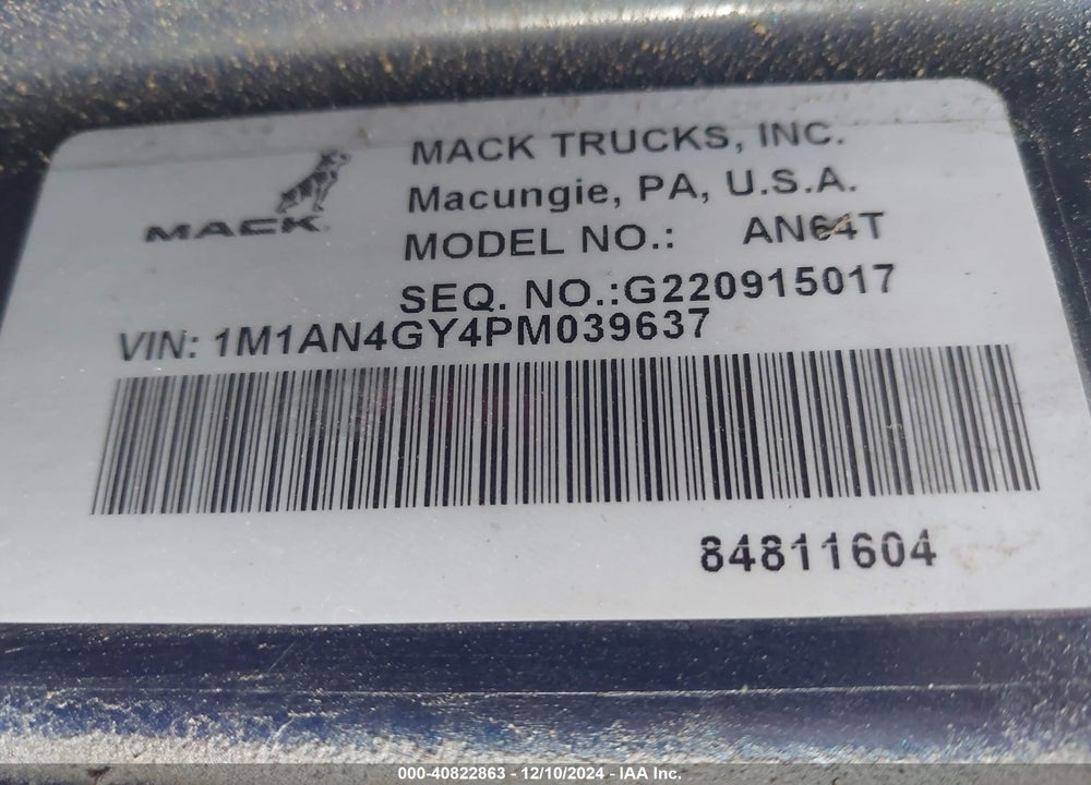 2023 MACK ANTHEM VIN: 1M1AN4GY4PM039637