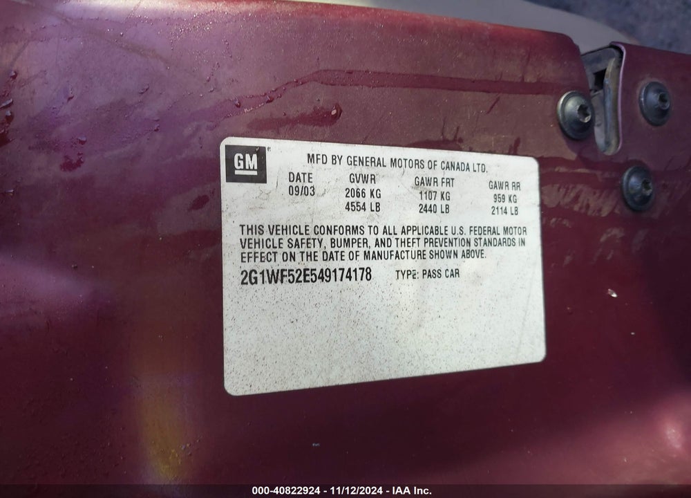 2004 CHEVROLET IMPALA VIN: 2G1WF52E549174178