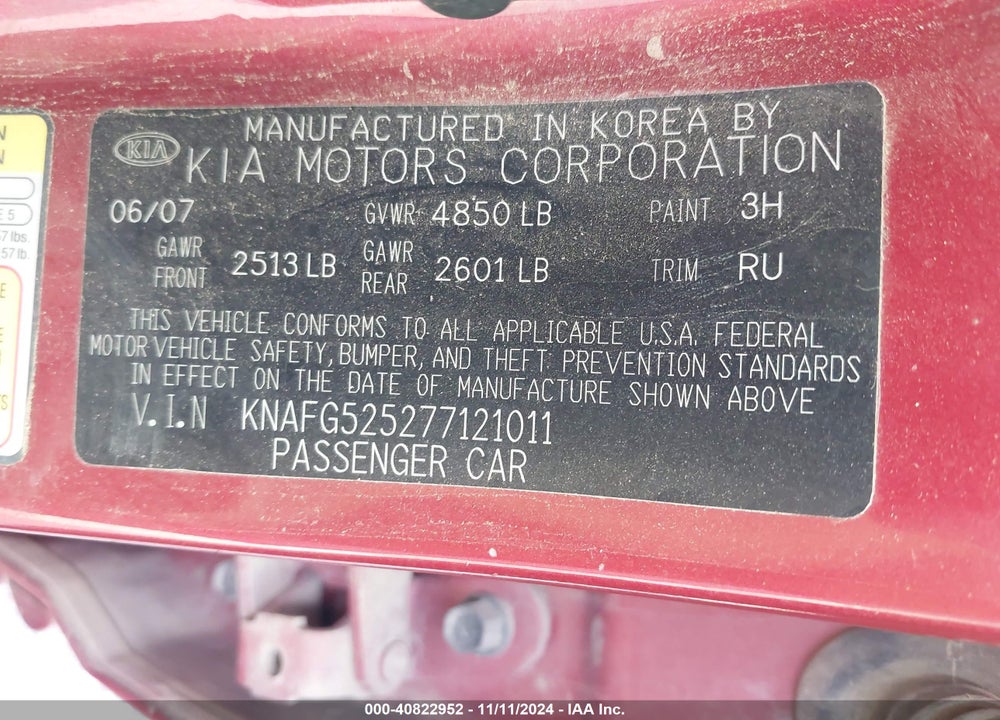 2007 KIA RONDO LX VIN: KNAFG525277121011