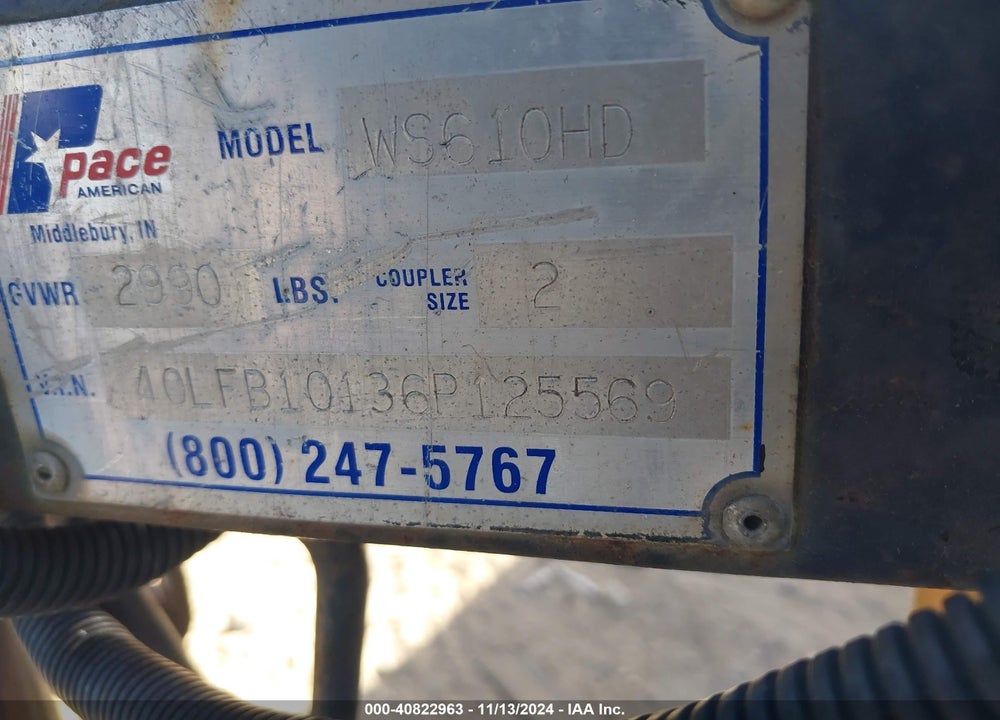 2006 PACE AMERICAN CARGO TRAILER VIN: 40LFB10136P125569