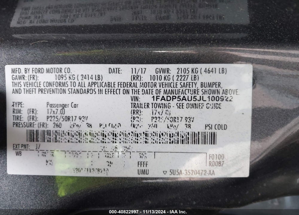 2018 FORD C-MAX HYBRID SE VIN: 1FADP5AU5JL100922