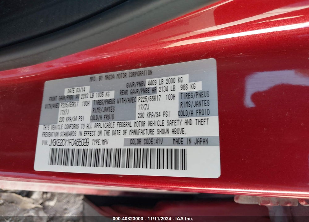 2015 MAZDA CX-5 TOURING VIN: JM3KE2CY1F0465099