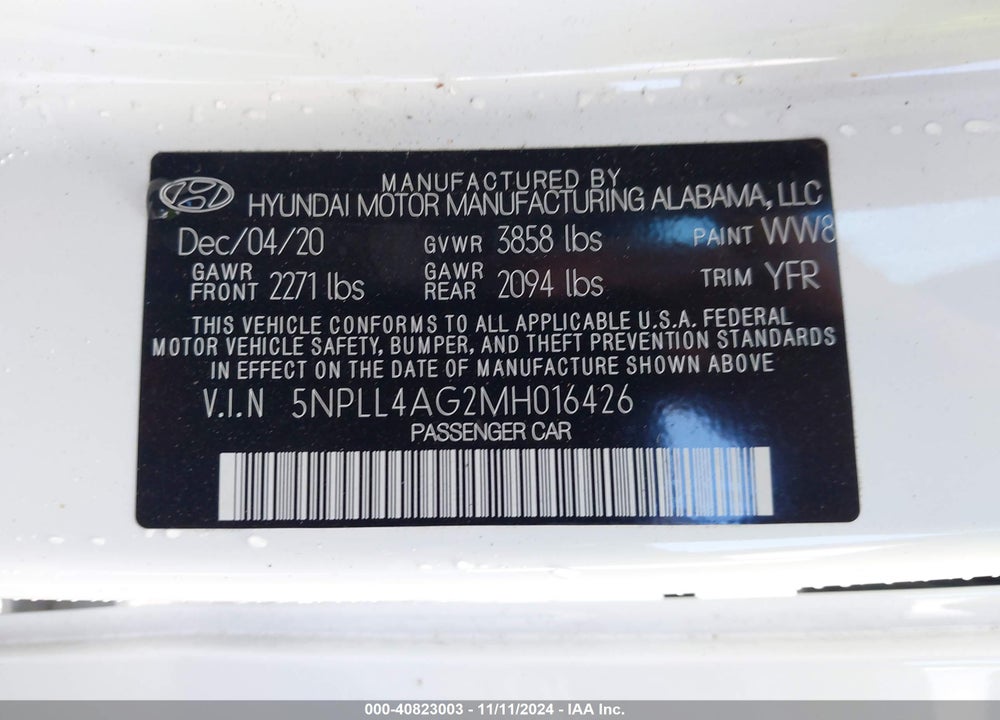 2021 HYUNDAI ELANTRA SE VIN: 5NPLL4AG2MH016426