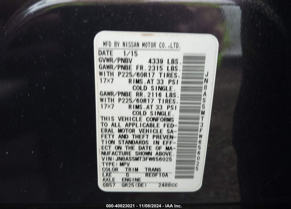 2015 NISSAN ROGUE SELECT S VIN: JN8AS5MT3FW656025