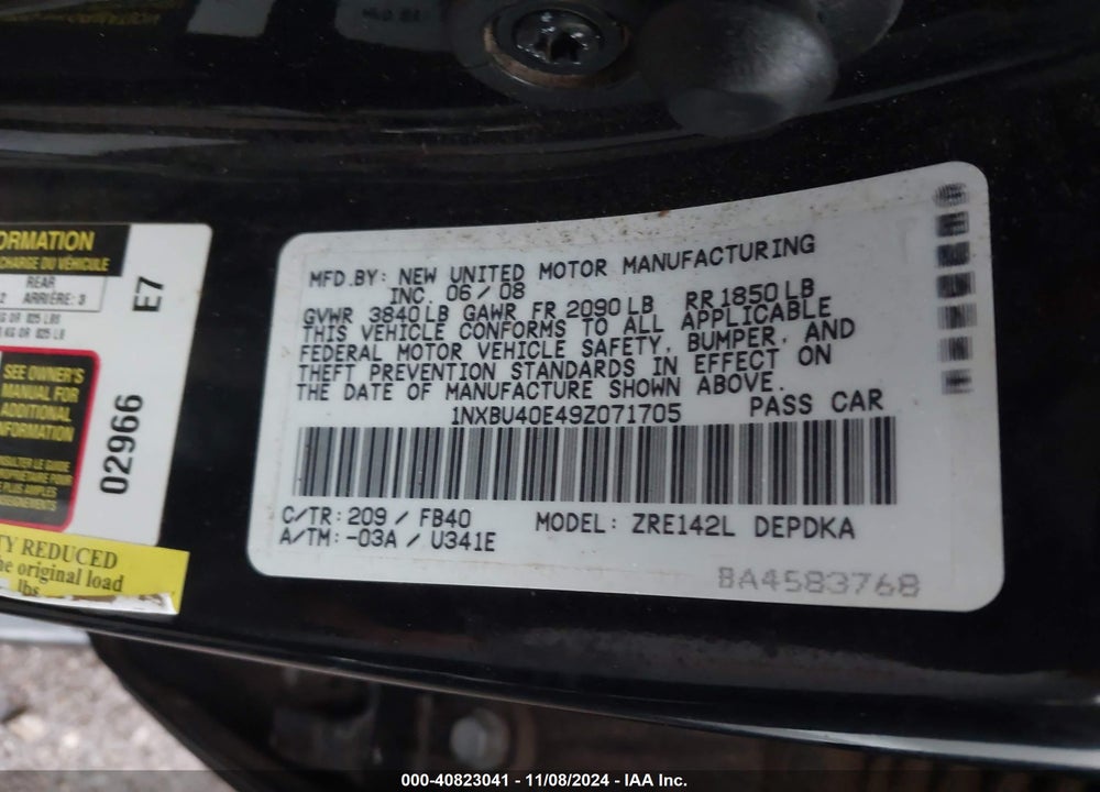 2009 TOYOTA COROLLA LE VIN: 1NXBU40E49Z071705