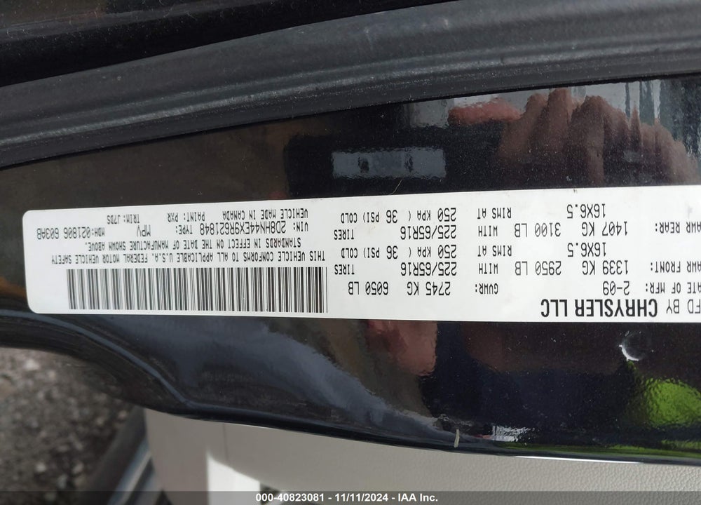 2009 DODGE GRAND CARAVAN SE VIN: 2D8HN44EX9R621848