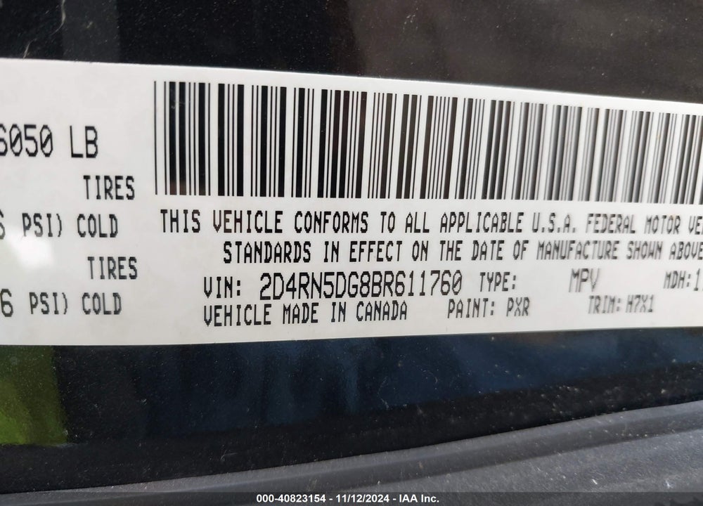 2011 DODGE GRAND CARAVAN VIN: 2D4RN5DG8BR611760