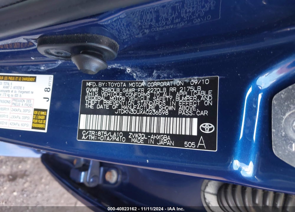 2010 TOYOTA PRIUS VIN: JTDKN3DUXA0236598