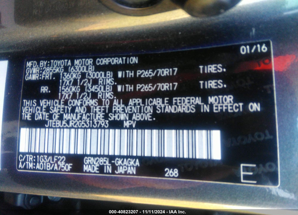 2016 TOYOTA 4RUNNER TRD PRO VIN: JTEBU5JR2G5313793