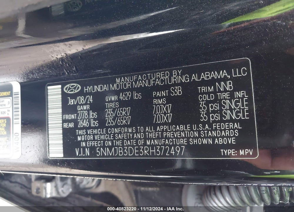 2024 HYUNDAI TUCSON SEL VIN: 5NMJB3DE3RH372497