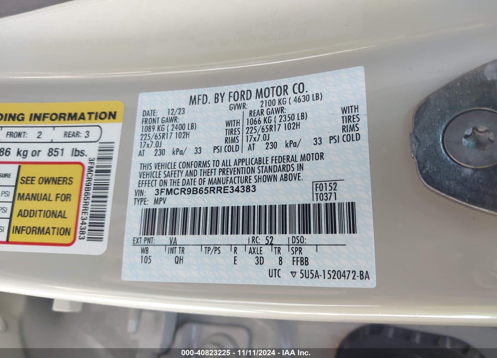 2024 FORD BRONCO SPORT VIN: 3FMCR9B65RRE34383