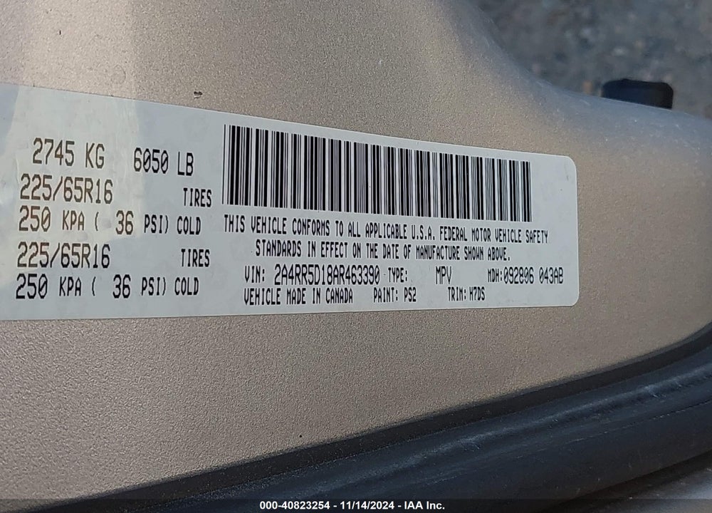 2010 CHRYSLER TOWN & COUNTRY TOURING VIN: 2A4RR5D18AR463390