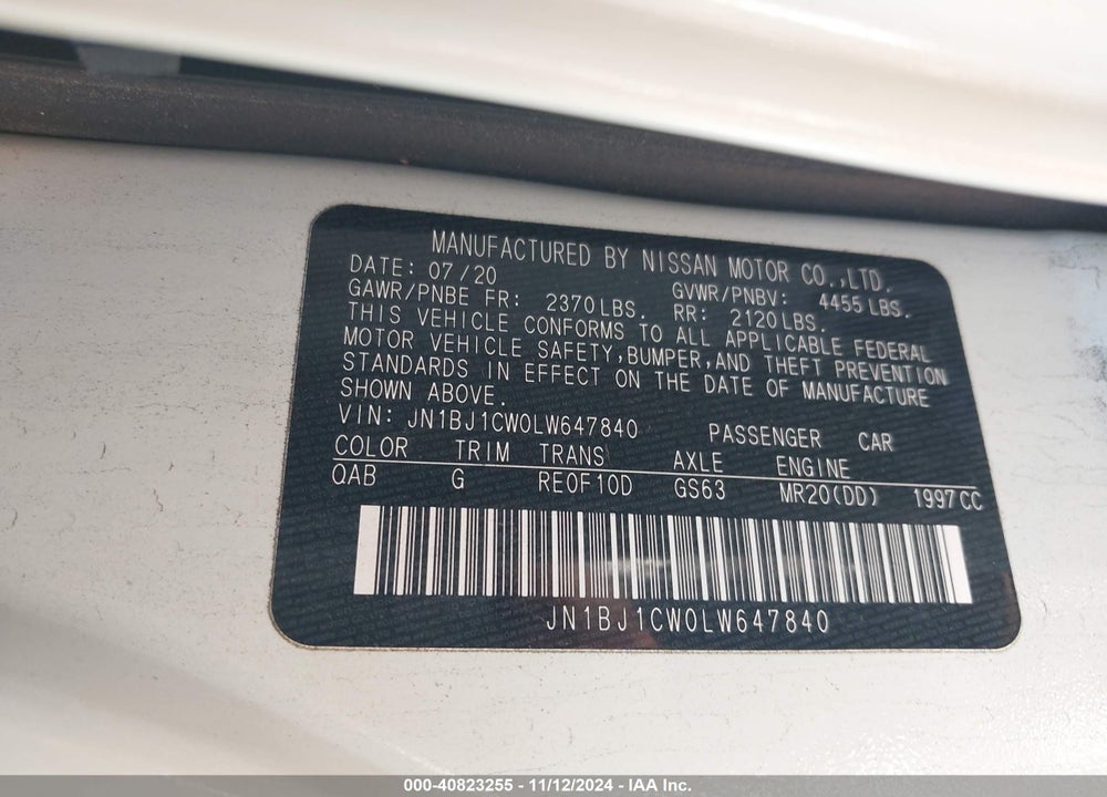 2020 NISSAN ROGUE SPORT SV AWD XTRONIC CVT VIN: JN1BJ1CW0LW647840