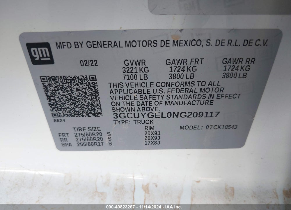 2022 CHEVROLET SILVERADO 1500 LTD VIN: 3GCUYGEL0NG209117