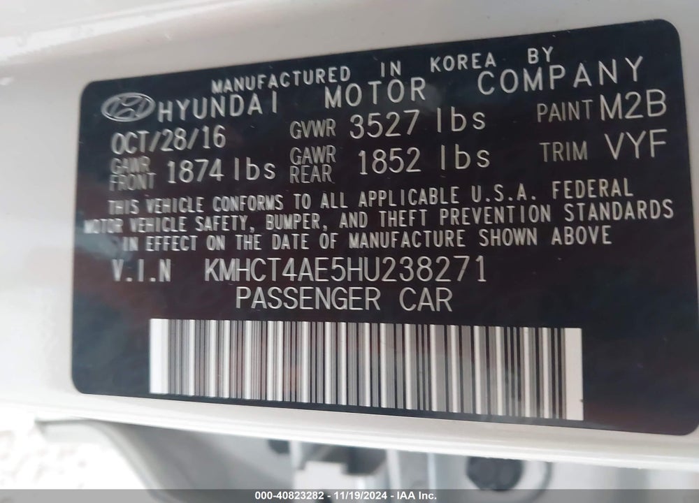2017 HYUNDAI ACCENT SE VIN: KMHCT4AE5HU238271