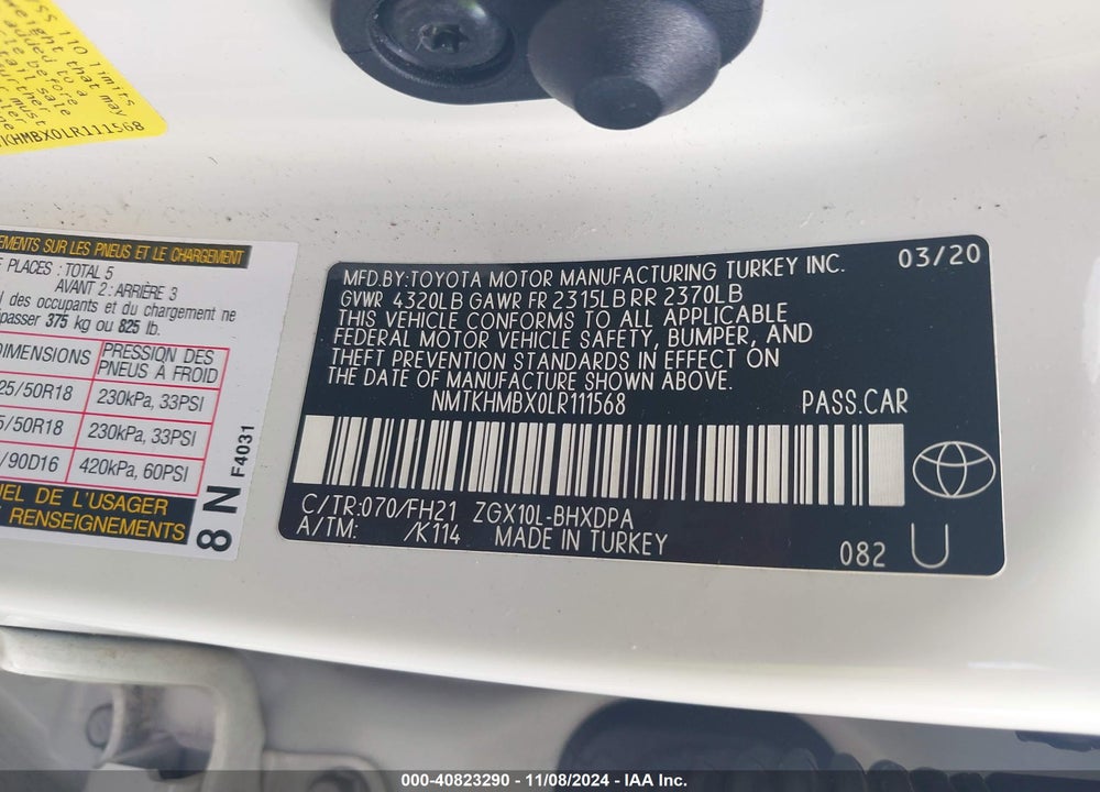 2020 TOYOTA C-HR LE VIN: NMTKHMBX0LR111568
