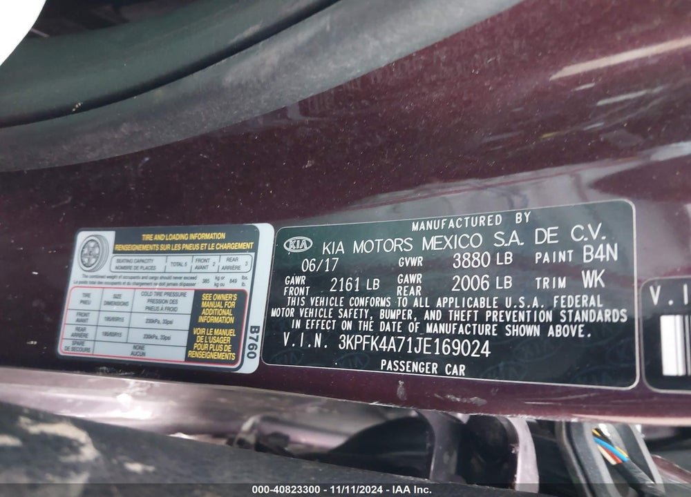 2018 KIA FORTE VIN: 3KPFK4A71JE169024