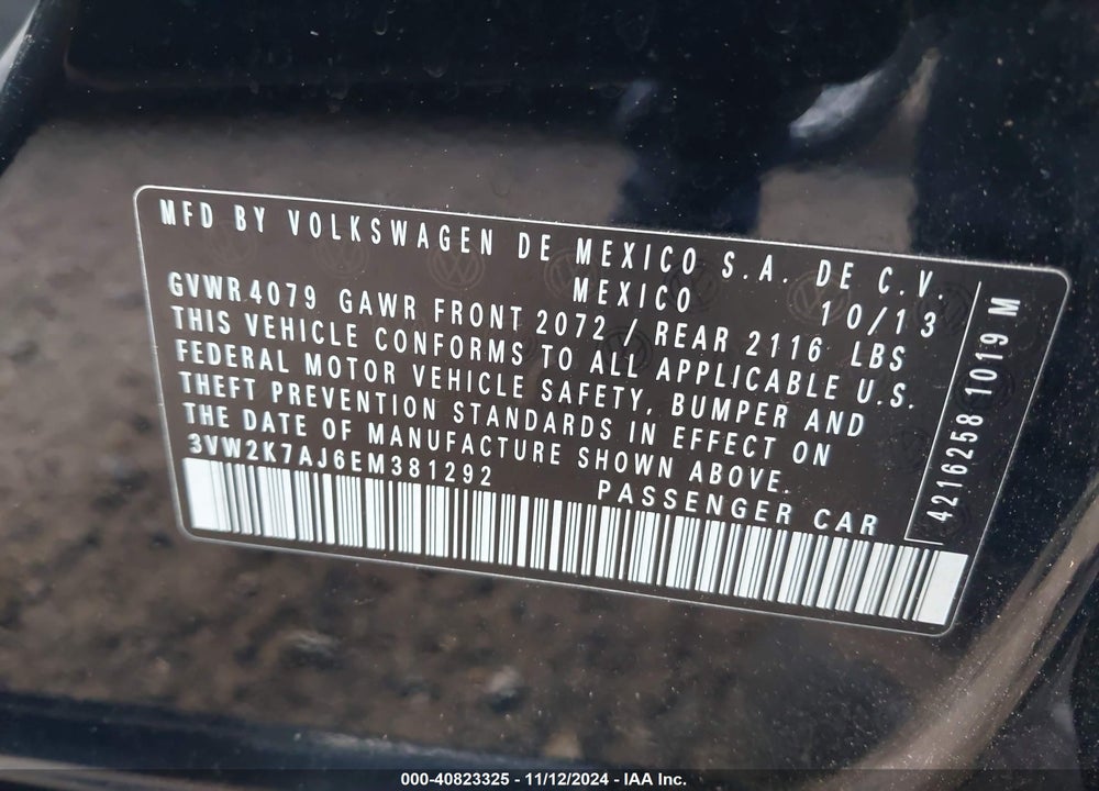 2014 VOLKSWAGEN JETTA 2.0L S VIN: 3VW2K7AJ6EM381292