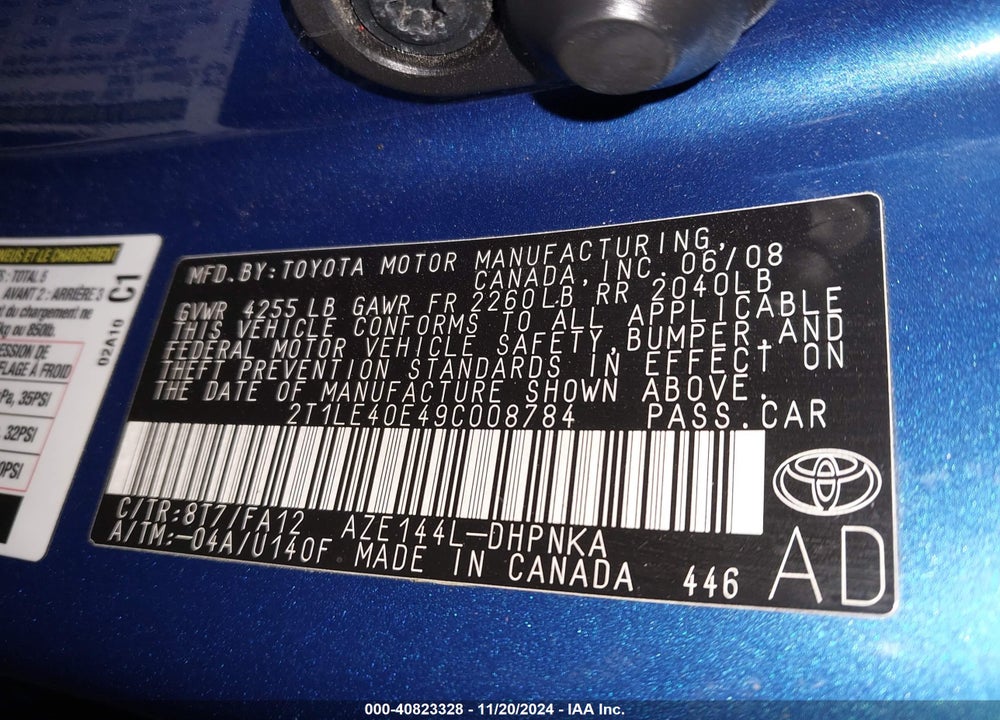 2009 TOYOTA MATRIX VIN: 2T1LE40E49C008784