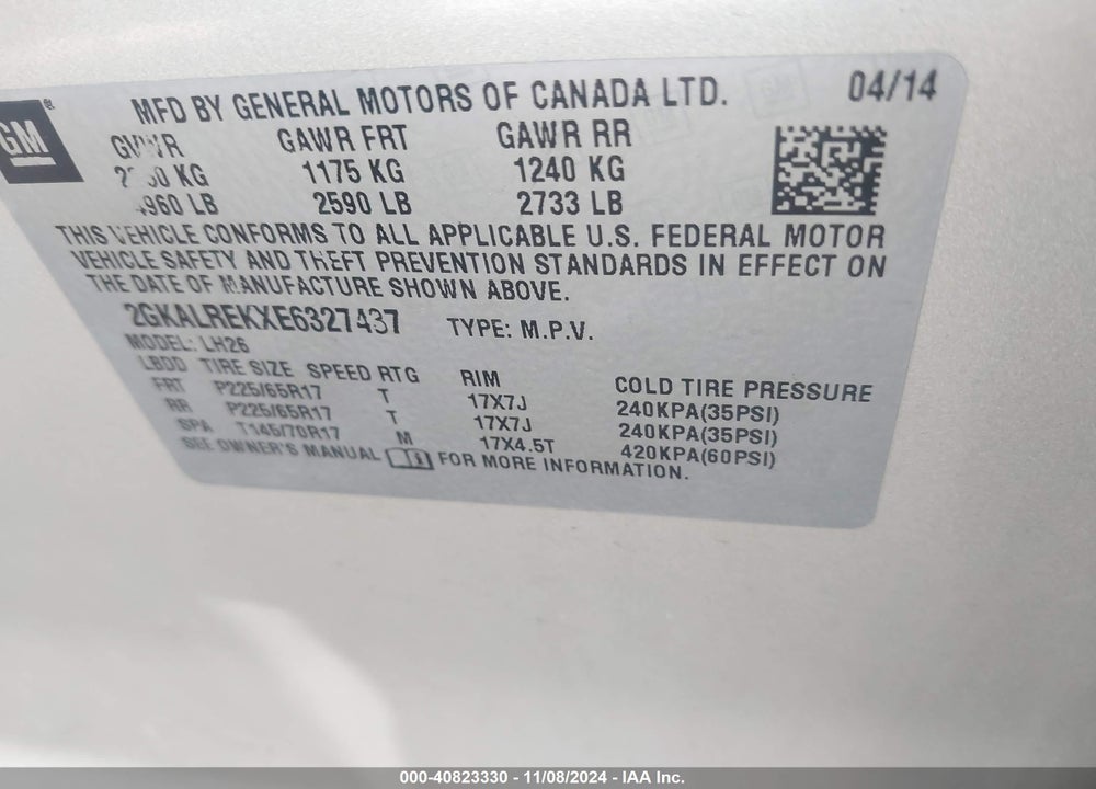 2014 GMC TERRAIN SLE-2 VIN: 2GKALREKXE6327437