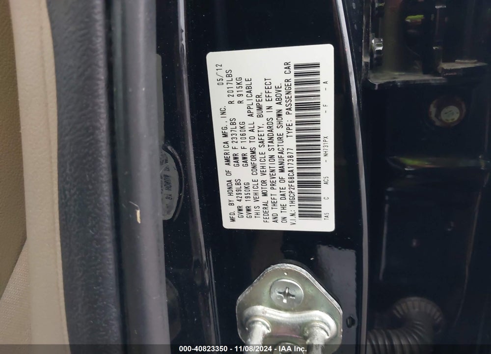 2012 HONDA ACCORD 2.4 SE VIN: 1HGCP2F68CA173877
