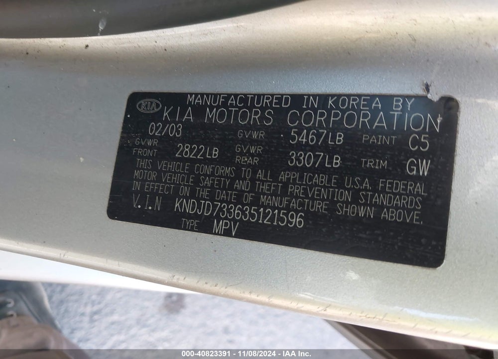2003 KIA SORENTO EX/LX VIN: KNDJD733635121596