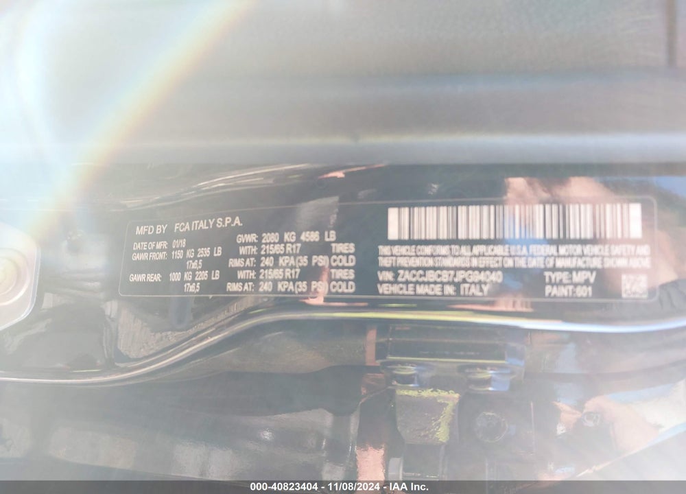 2018 JEEP RENEGADE VIN: ZACCJBCB7JPG94040
