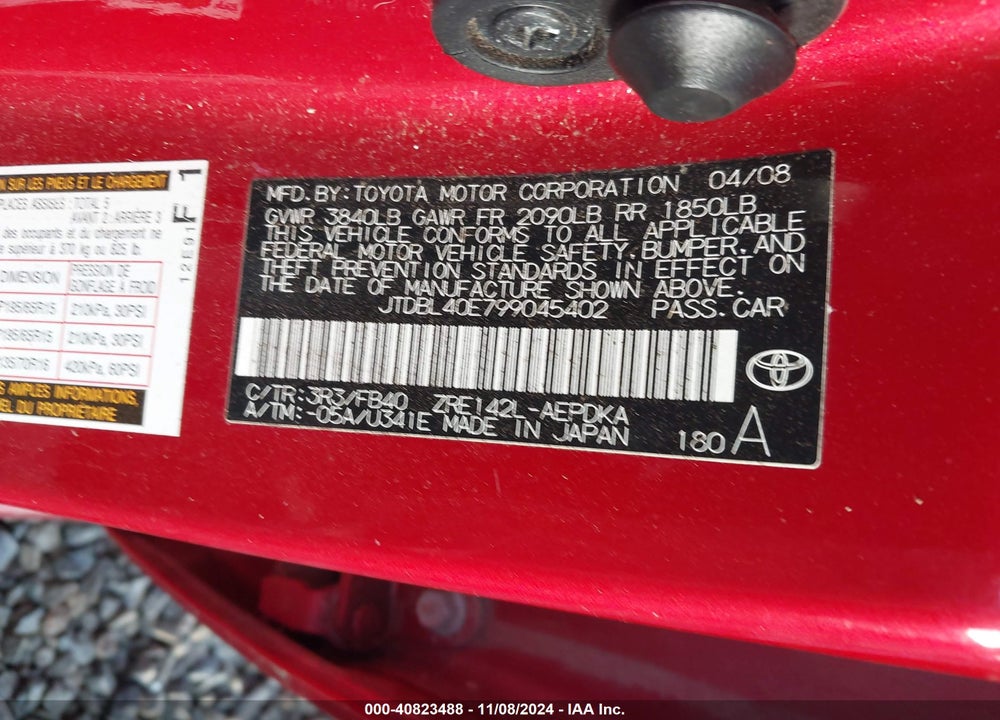 2009 TOYOTA COROLLA VIN: JTDBL40E799045402