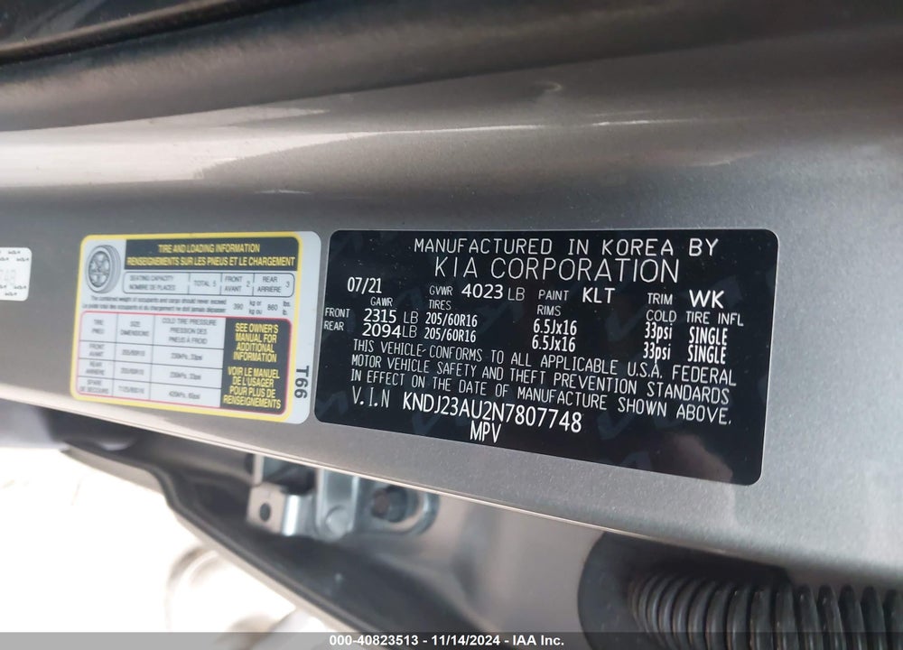 2022 KIA SOUL LX VIN: KNDJ23AU2N7807748