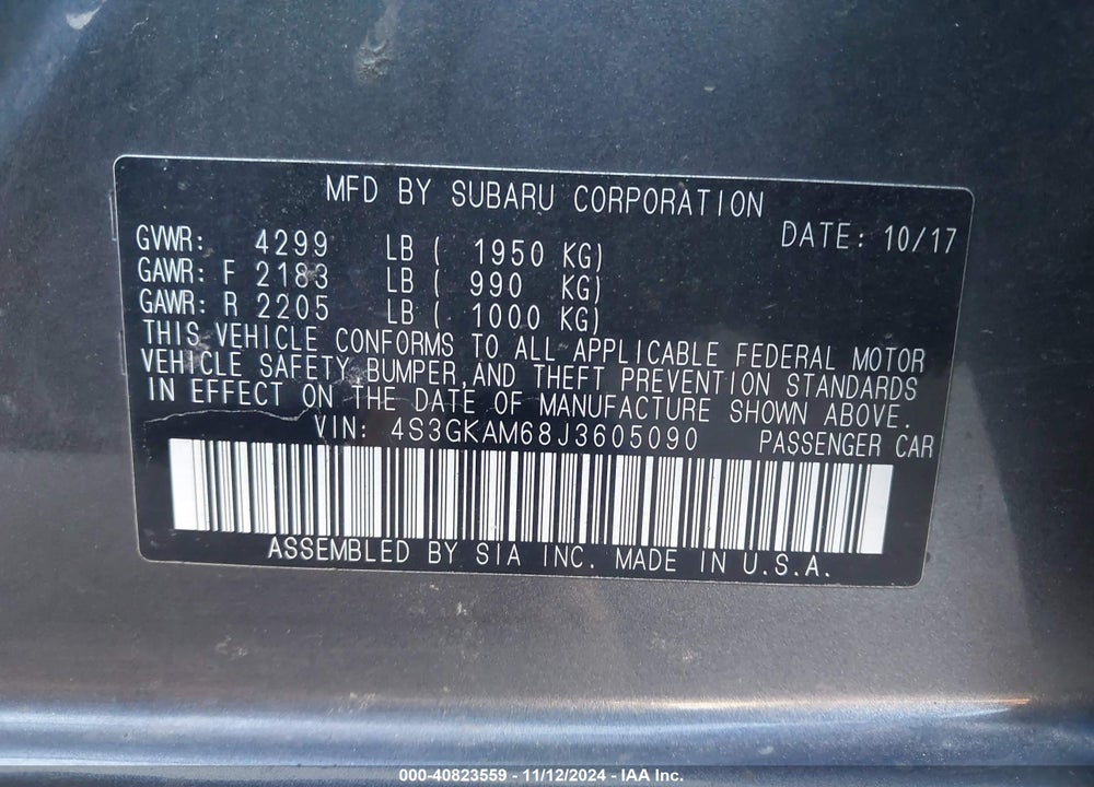 2018 SUBARU IMPREZA 2.0I SPORT VIN: 4S3GKAM68J3605090