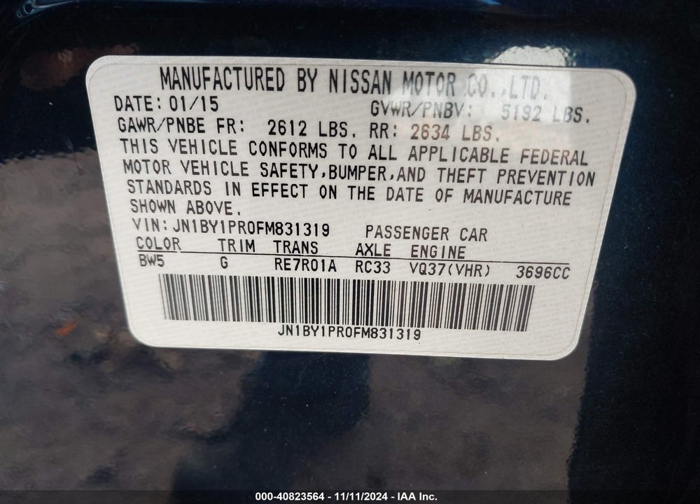 2015 INFINITI Q70L 3.7X VIN: JN1BY1PR0FM831319