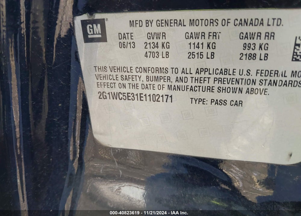 2014 CHEVROLET IMPALA LIMITED LTZ VIN: 2G1WC5E31E1102171