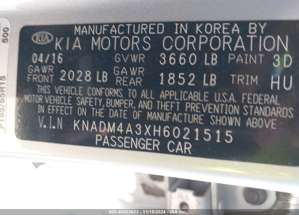 2017 KIA RIO VIN: KNADM4A3XH6021515