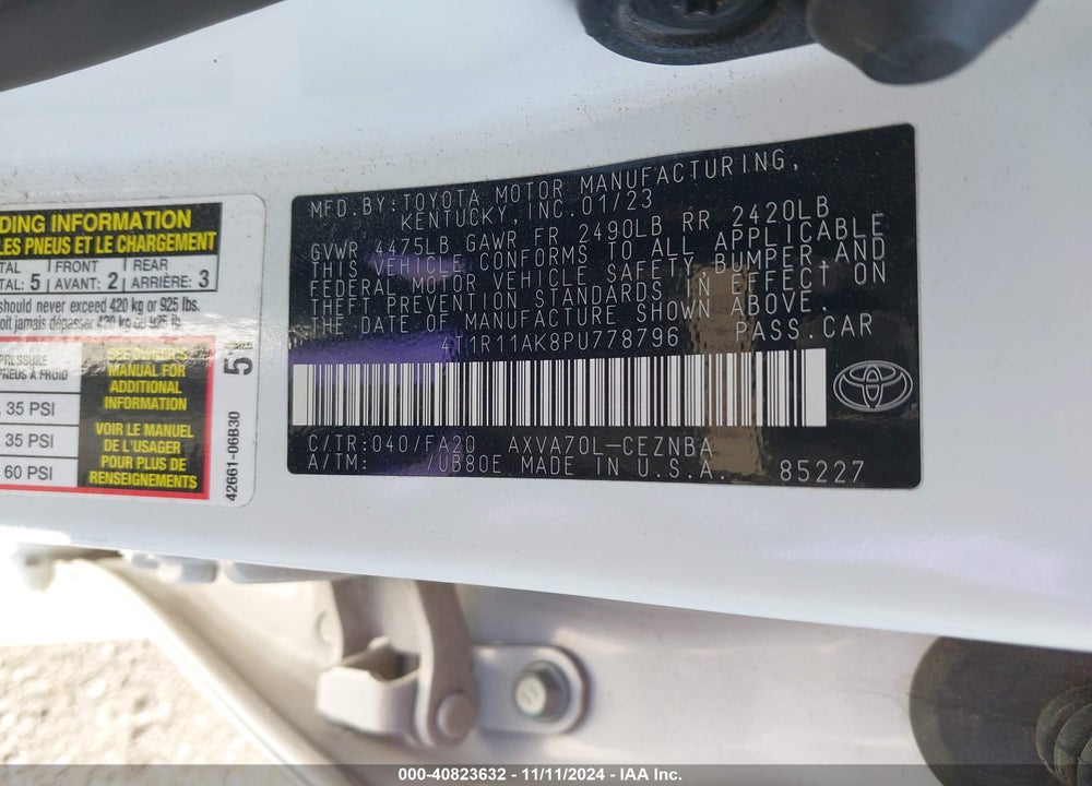 2023 TOYOTA CAMRY LE VIN: 4T1R11AK8PU778796