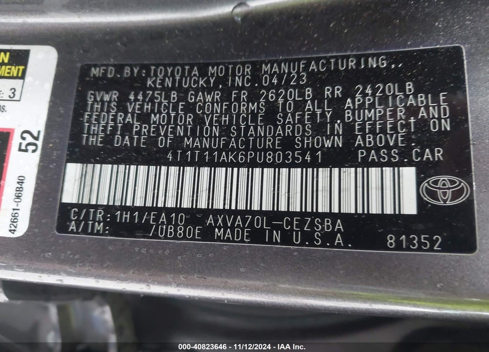 2023 TOYOTA CAMRY SE VIN: 4T1T11AK6PU803541