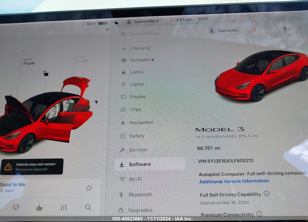 2020 TESLA MODEL 3 STANDARD RANGE PLUS REAR-WHEEL DRIVE/STANDARD RANGE REAR-WHEEL DRIVE VIN: 5YJ3E1EA1LF805212