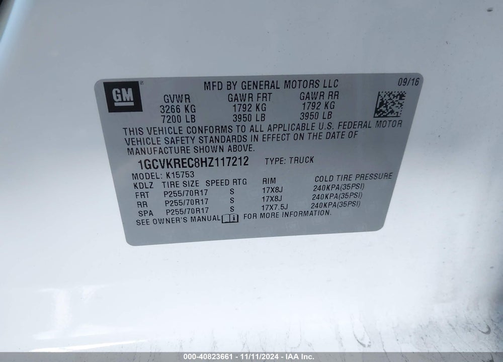 2017 CHEVROLET SILVERADO 1500 1LT VIN: 1GCVKREC8HZ117212