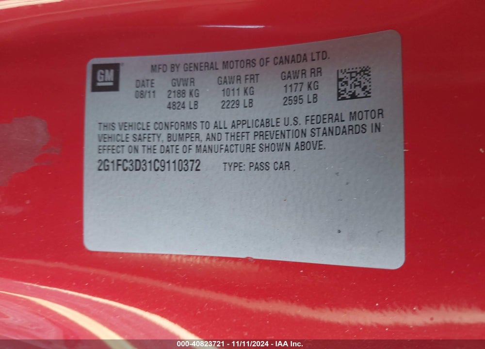2012 CHEVROLET CAMARO 2LT VIN: 2G1FC3D31C9110372