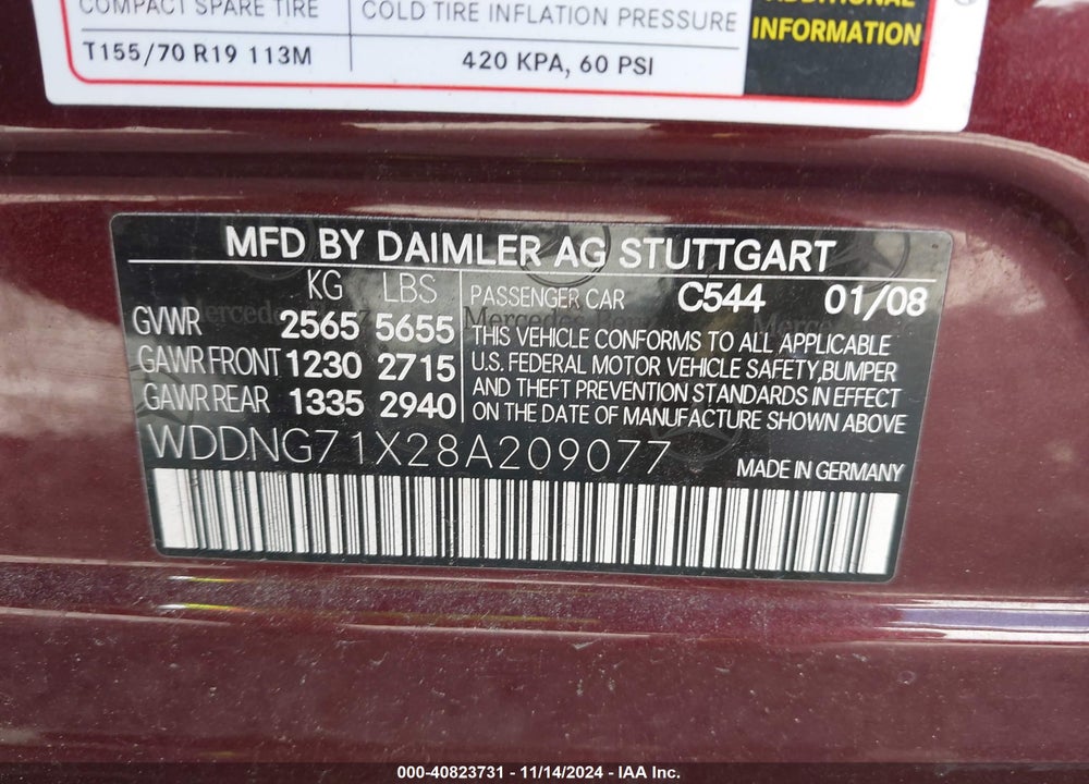 2008 MERCEDES-BENZ S 550 VIN: WDDNG71X28A209077