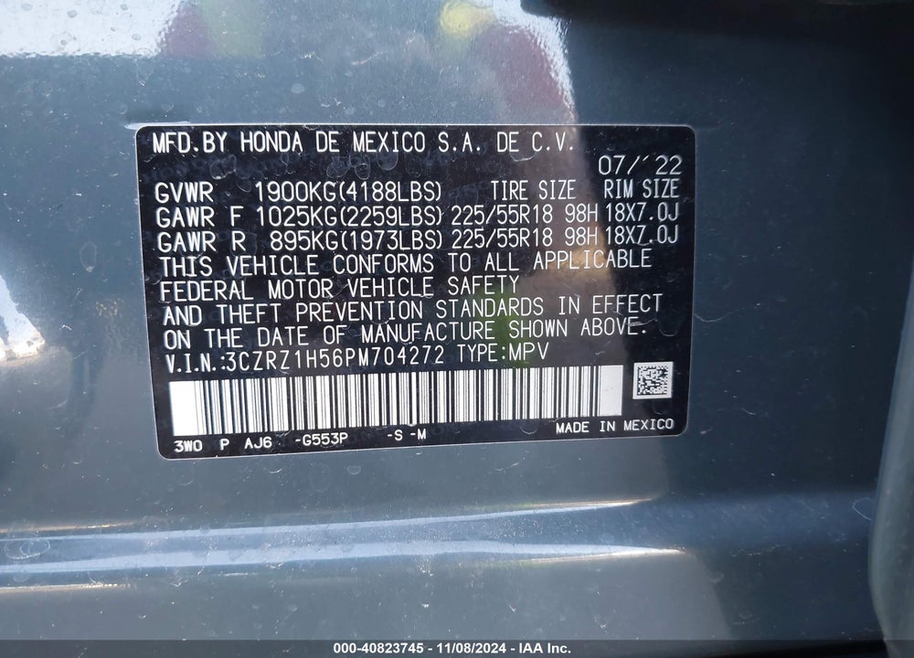 2023 HONDA HR-V 2WD SPORT VIN: 3CZRZ1H56PM704272