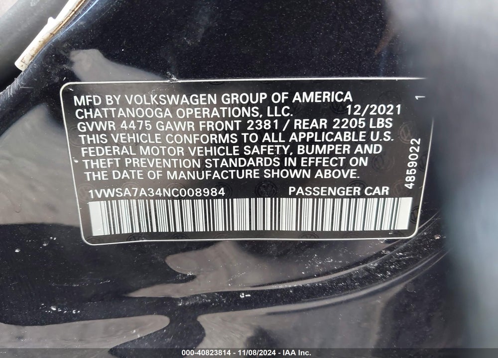 2022 VOLKSWAGEN PASSAT 2.0T SE VIN: 1VWSA7A34NC008984