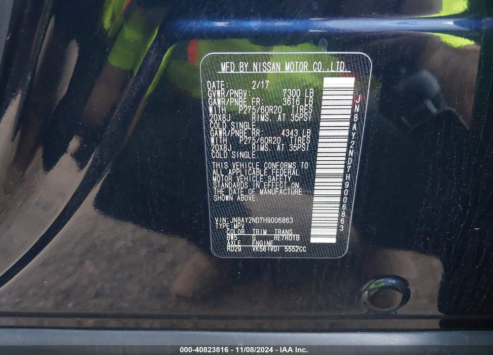 2017 NISSAN ARMADA PLATINUM VIN: JN8AY2ND7H9006863